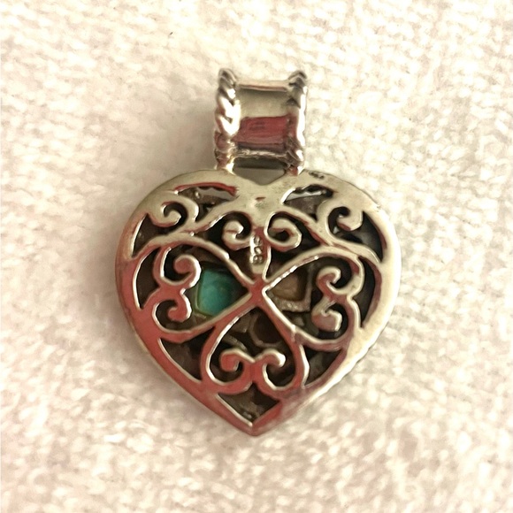 Heart-Shaped Sterling Silver Pendant with Semi Precious Stones - Picture 2 of 4